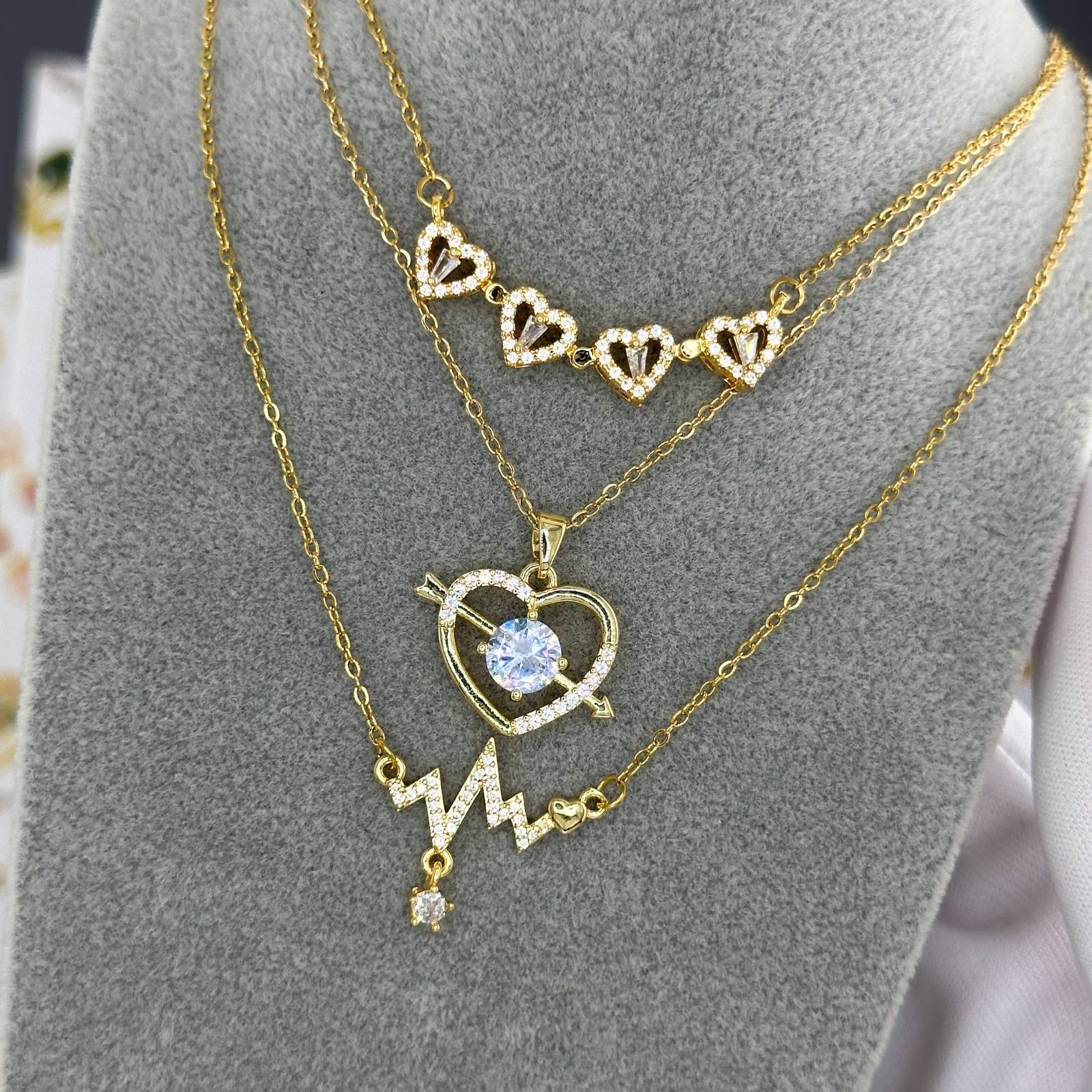 Hearts Necklace, 18K Gold Plated Steel